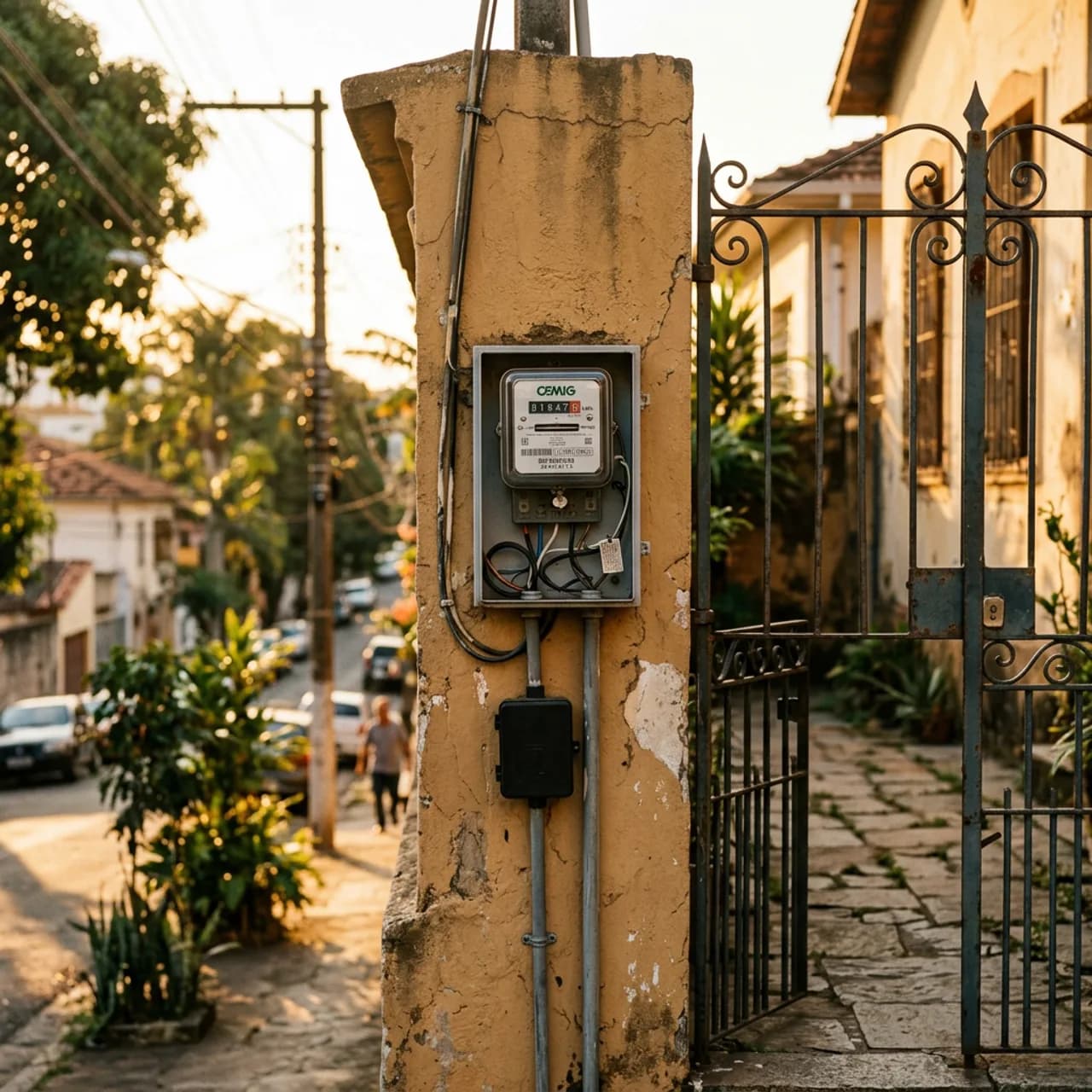Fachada de casa em Belo Horizonte com medidor de energia em close