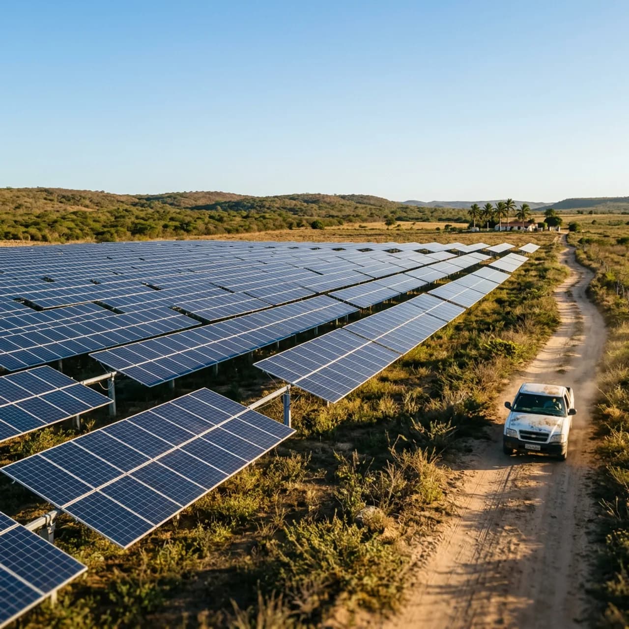 Usina solar no interior de Sergipe com estrada de terra ao lado
