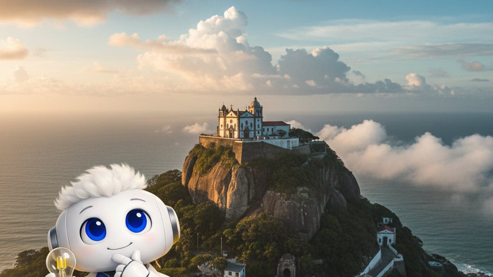 Convento da Penha em Vitória com o EDI, IA do Luz no Bolso — desconto na conta de luz em Espírito Santo